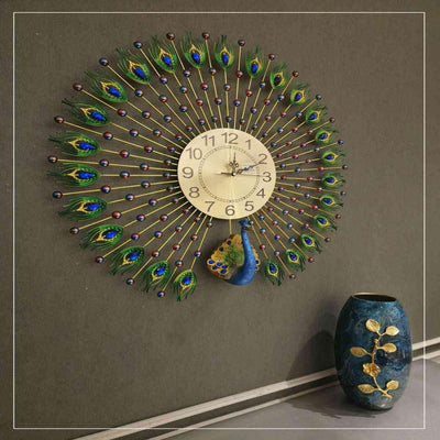 PEACOCK SHAPED ANTIQUE METAL WALL CLOCK-4