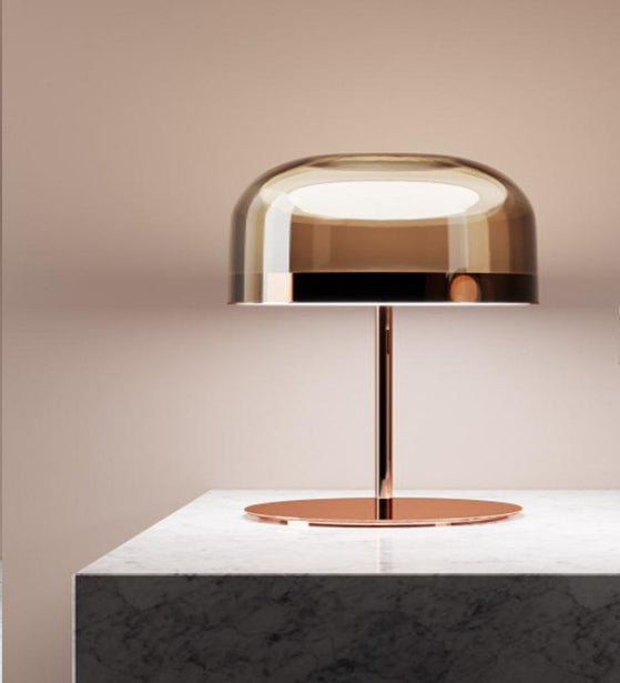 CLASSY METAL AND GLASS BASED COPPER TABLE LAMP