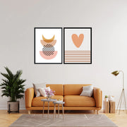 MID CENTURY SCANDIVIAN CIRCULAR ABSTRACT PAINTING WITH GLASS- SET OF 2
