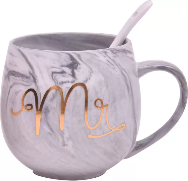 ENCHANTING MR. & MRS. CERAMIC COFFEE MUGS GIFT SET