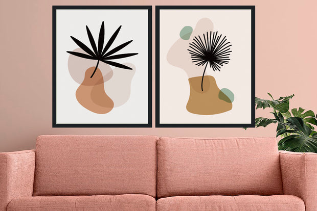 BOTANICAL MINIMALISTIC LEAVES PICTURE FRAMES WITH GLASS- SET OF 2 (2)