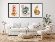 MIXED COLOUR ABSTRACT LEAF ART WITH GLASS-SET OF 3